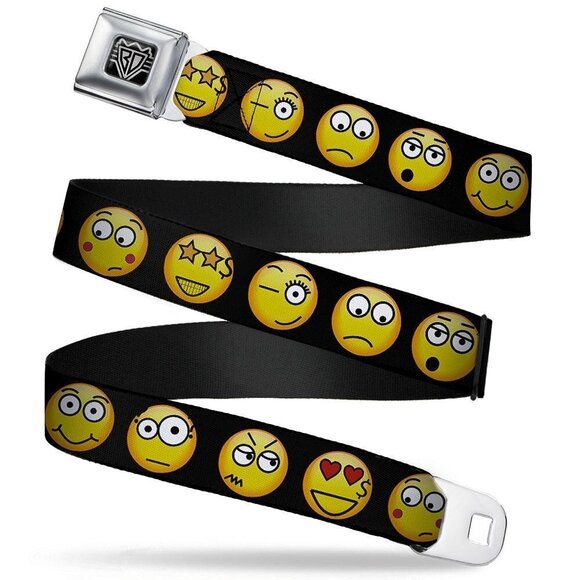 Accessories - 3065 Seatbelt Belt - Emojis 9-Expressions Black - 1.0" Wide - 20-36 Inches